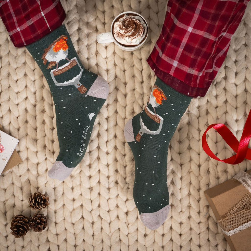 'A Little Red Robin' Mens Christmas Socks
