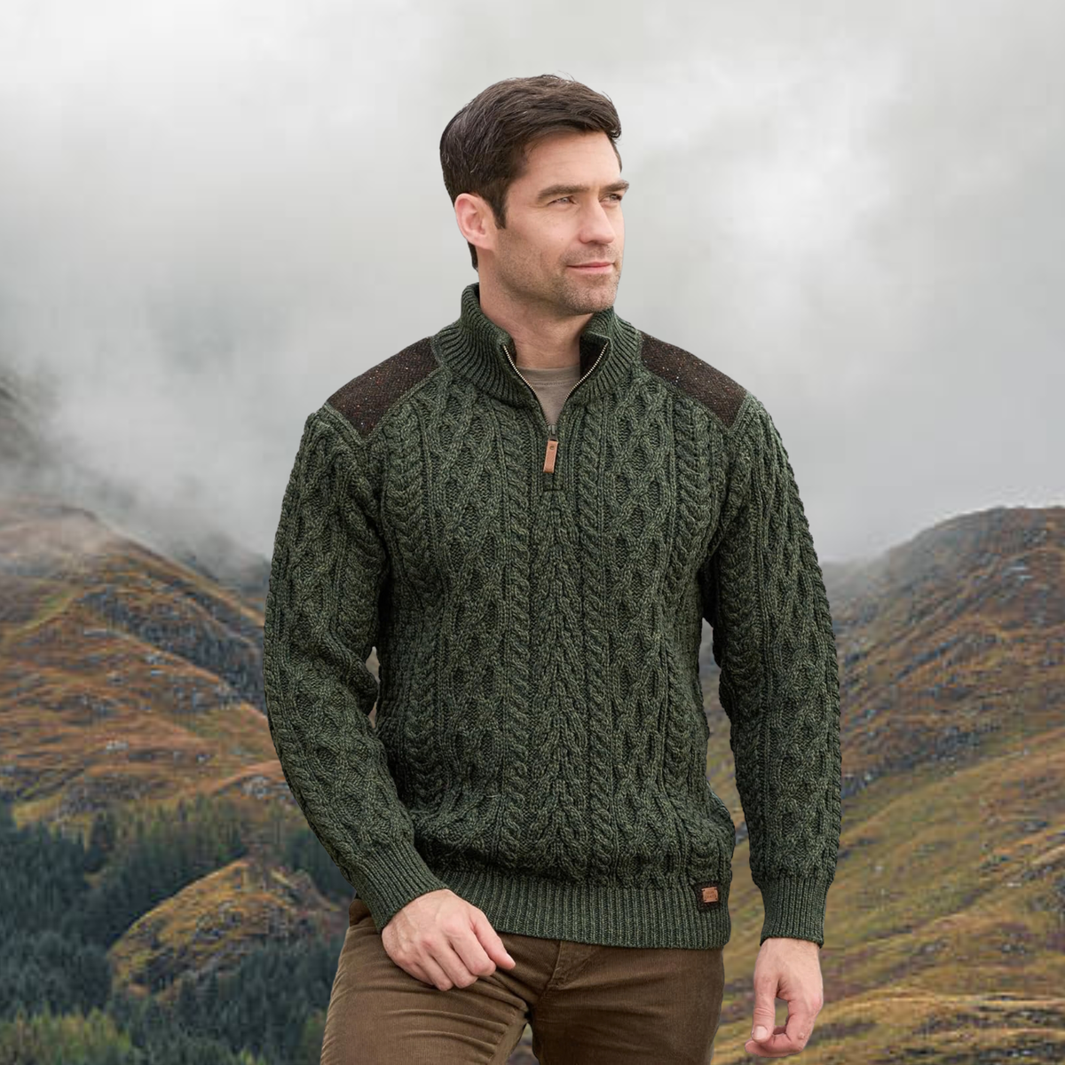 Mens 1/4 Zip Sweater - Army Green