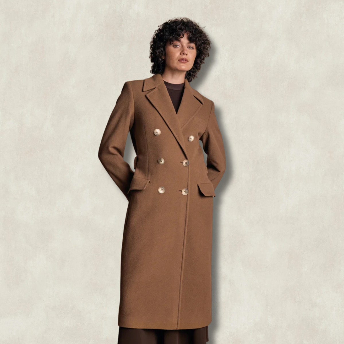 Clodagh Tweed Wool Coat - Camel