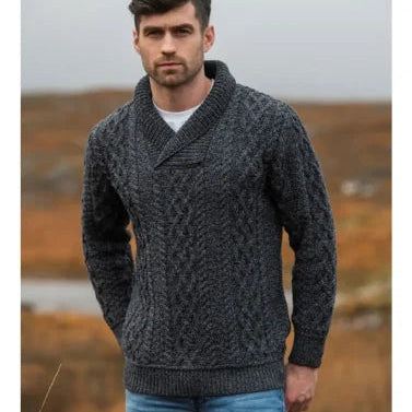 Aran 'Charcoal' Shawl Collar
