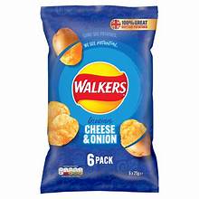 Walkers Cheese & Onion Crisps - 6pk