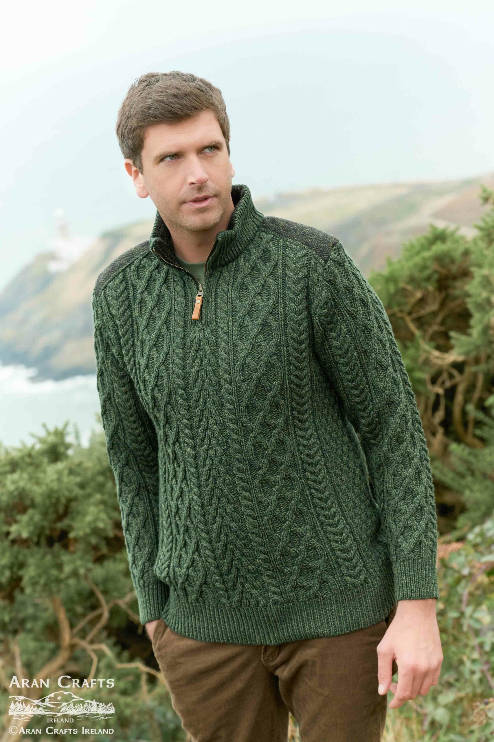 Curracloe Half Zip Sweater with Tweed Patch