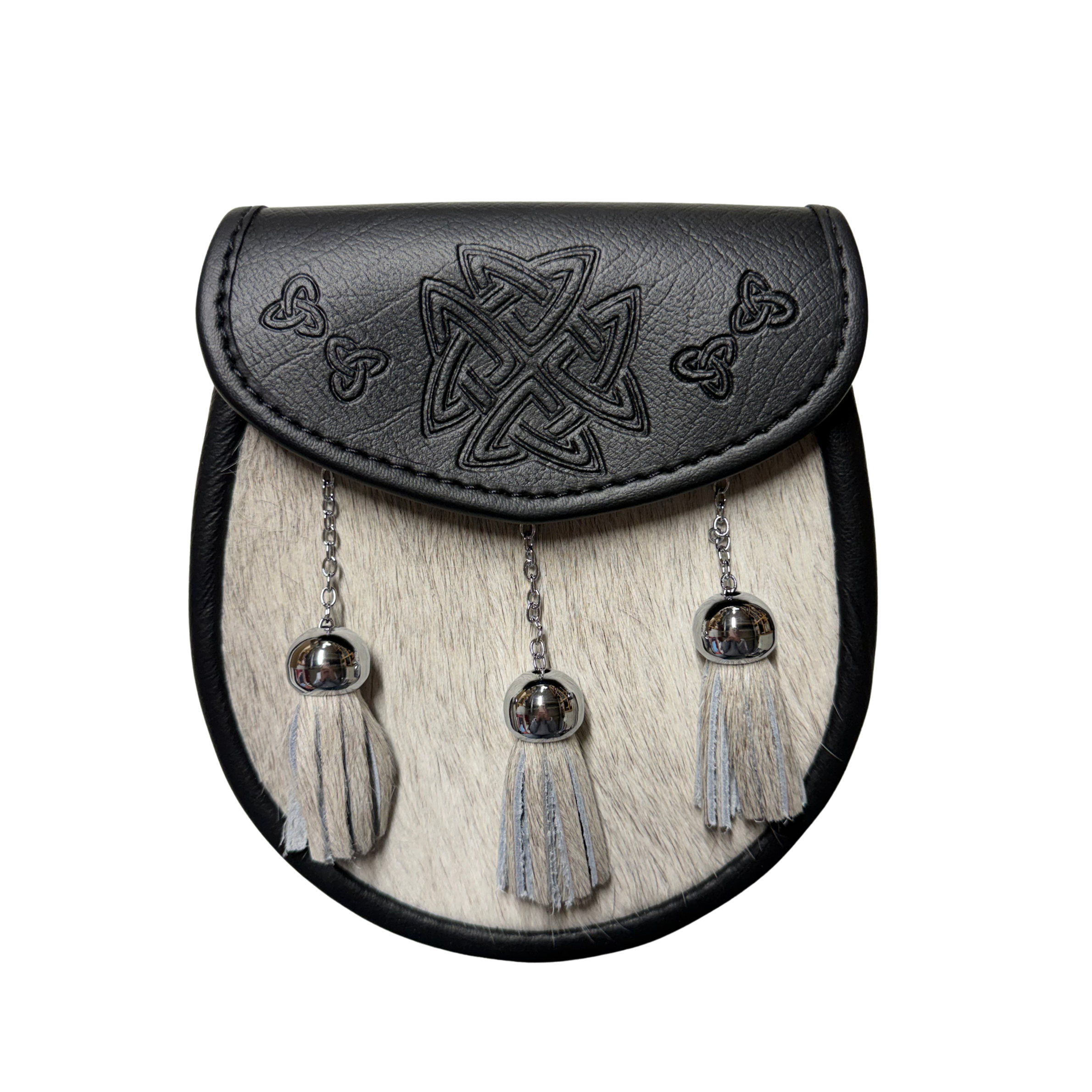 Celtic Cross Sporran - Light Grey Bovine