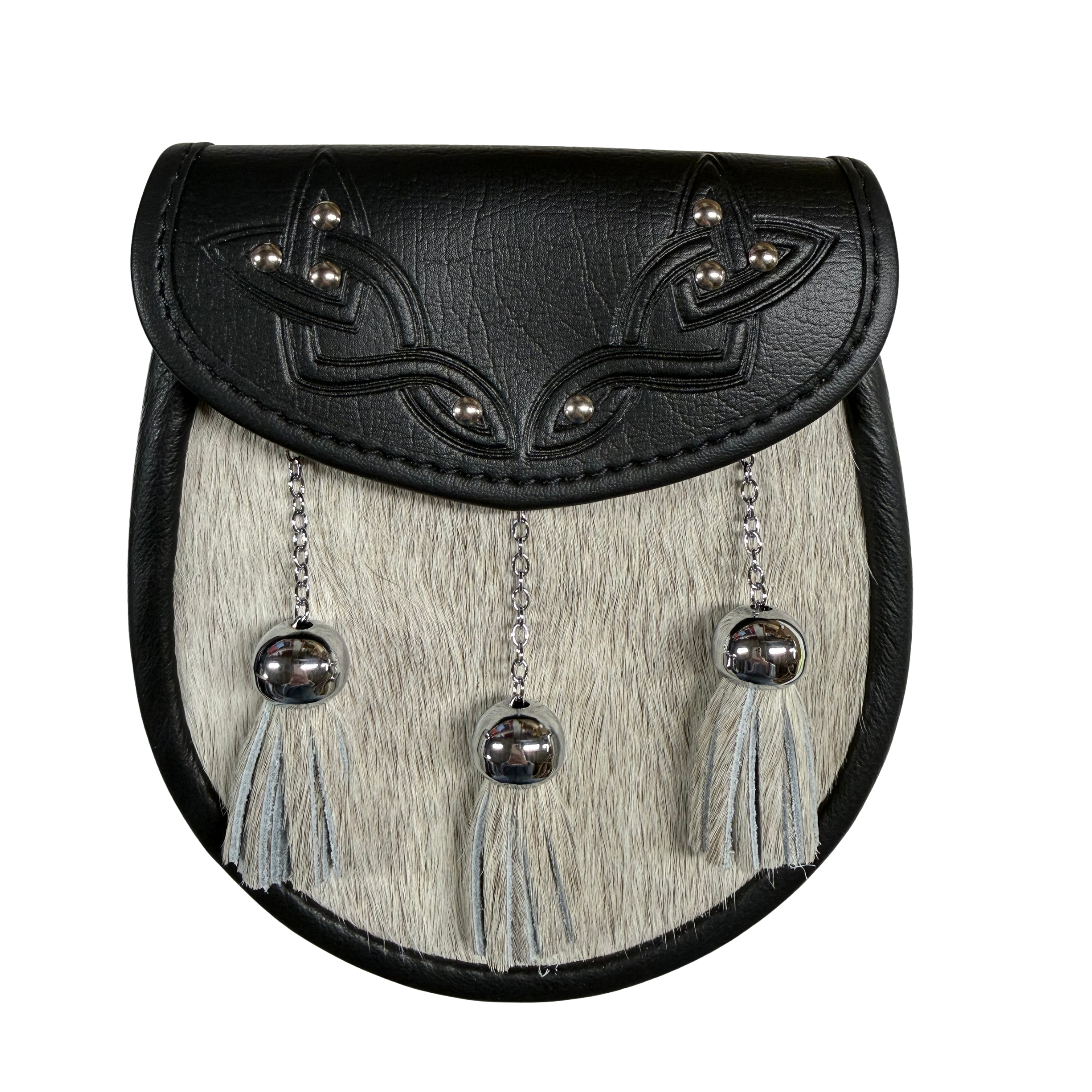 Studded Celtic Sporran - Light Grey Bovine