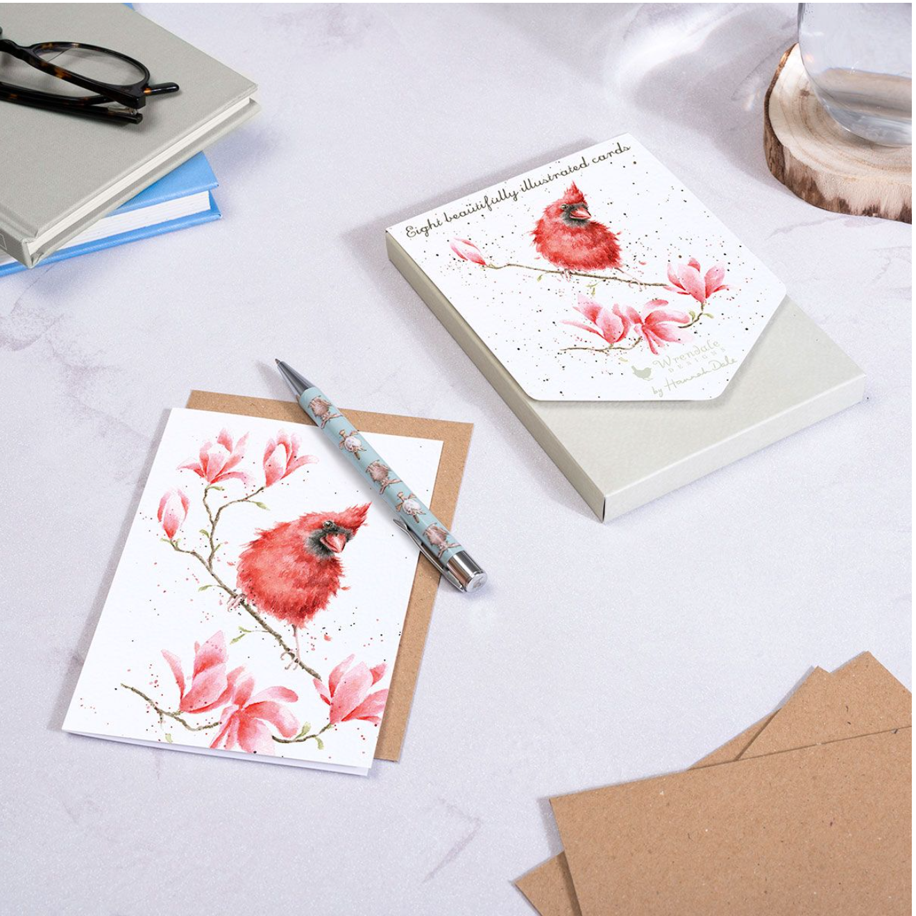 'Magnolia' Cardinal Bird notecard set