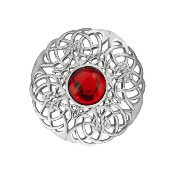 Celtic Knotwork Silver Plated Brooch Large with Ruby colour stone
