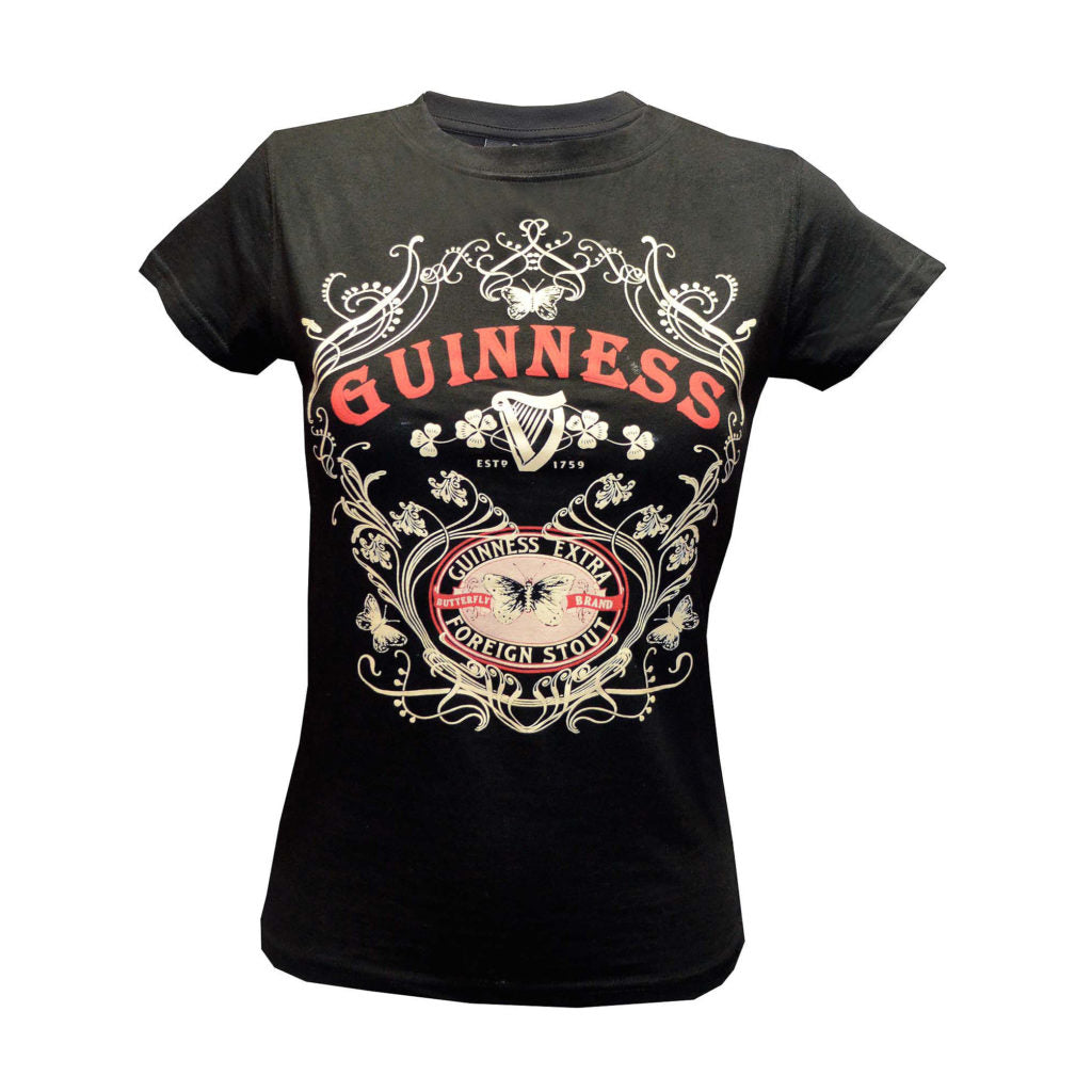 Guinness Ladies Black Butterfly T-Shirt