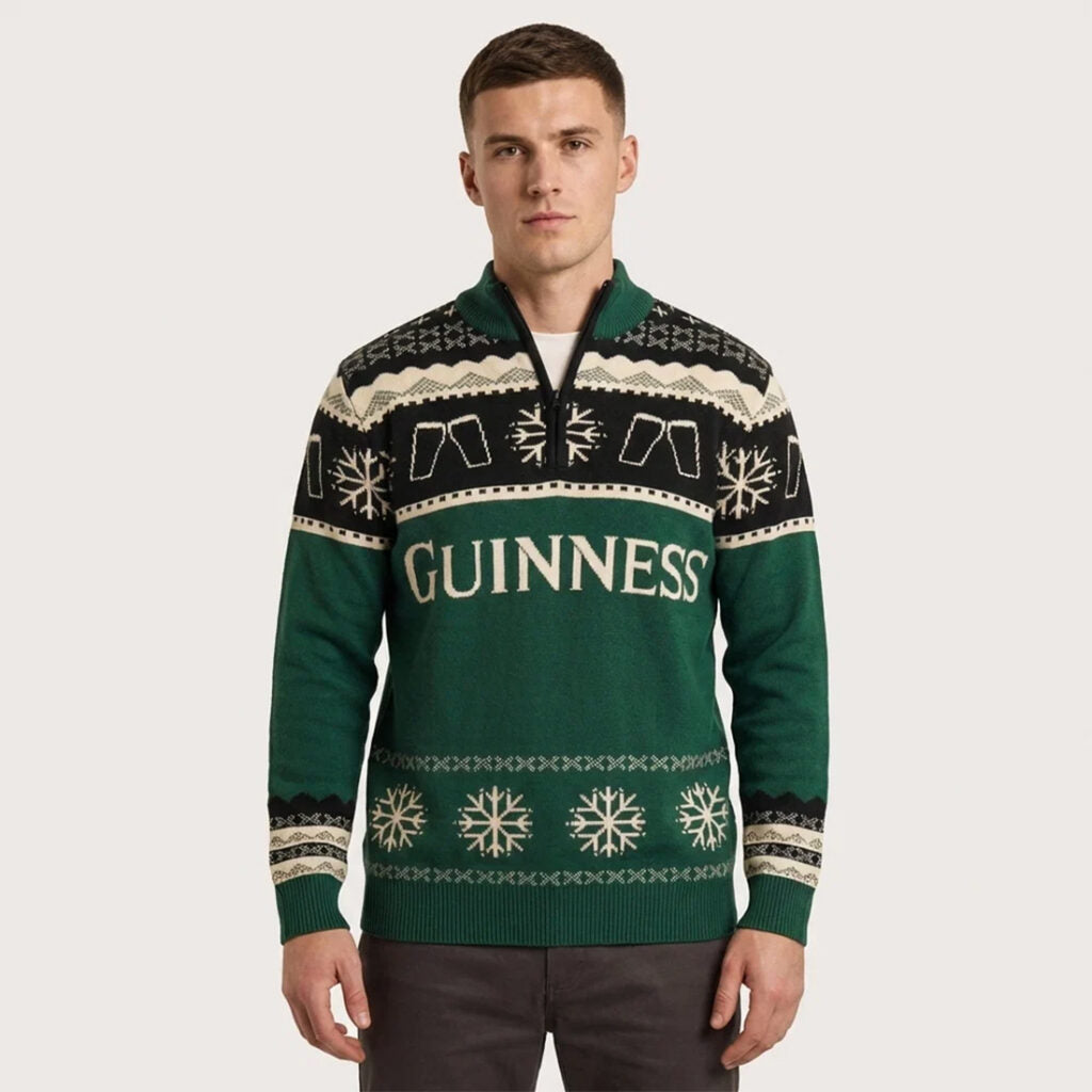 Guinness Holiday Green Quarter Zip- Double layered Sweater