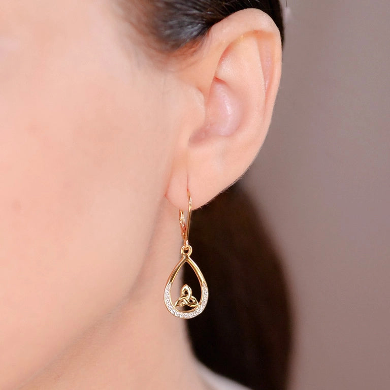 ShanOre 14KT Gold Vermeil Tear Drop Trinity Knot Earrings with White Cubic Zirconias