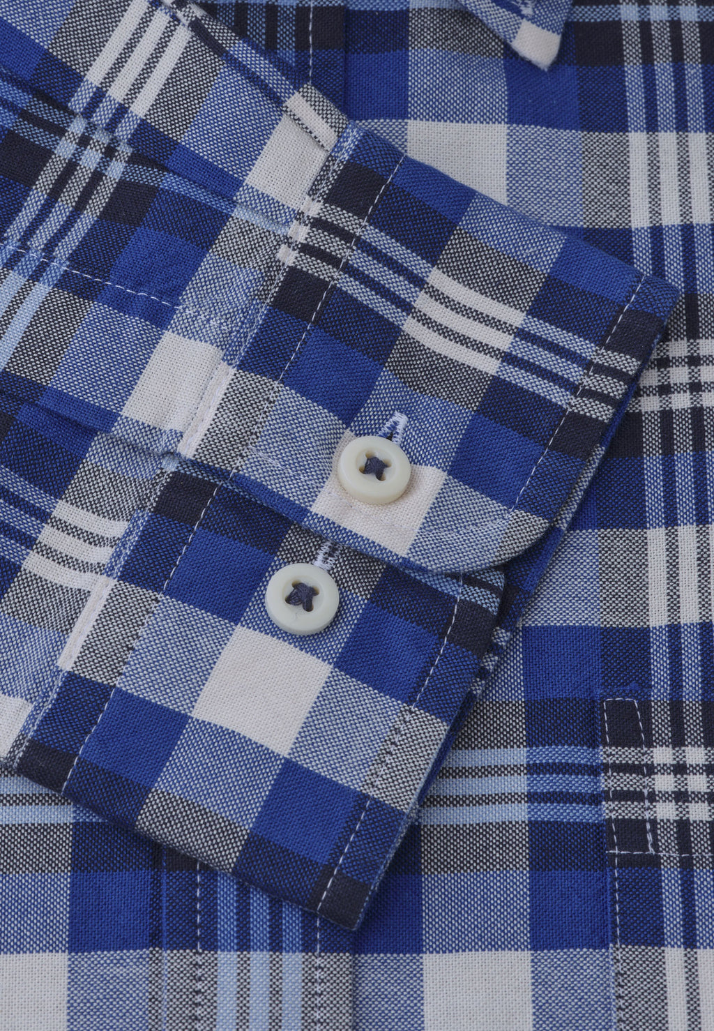 Navy, Blue and White Check Washed Cotton Oxford Shirt