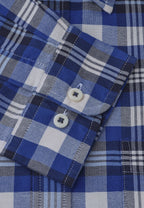 Navy, Blue and White Check Washed Cotton Oxford Shirt