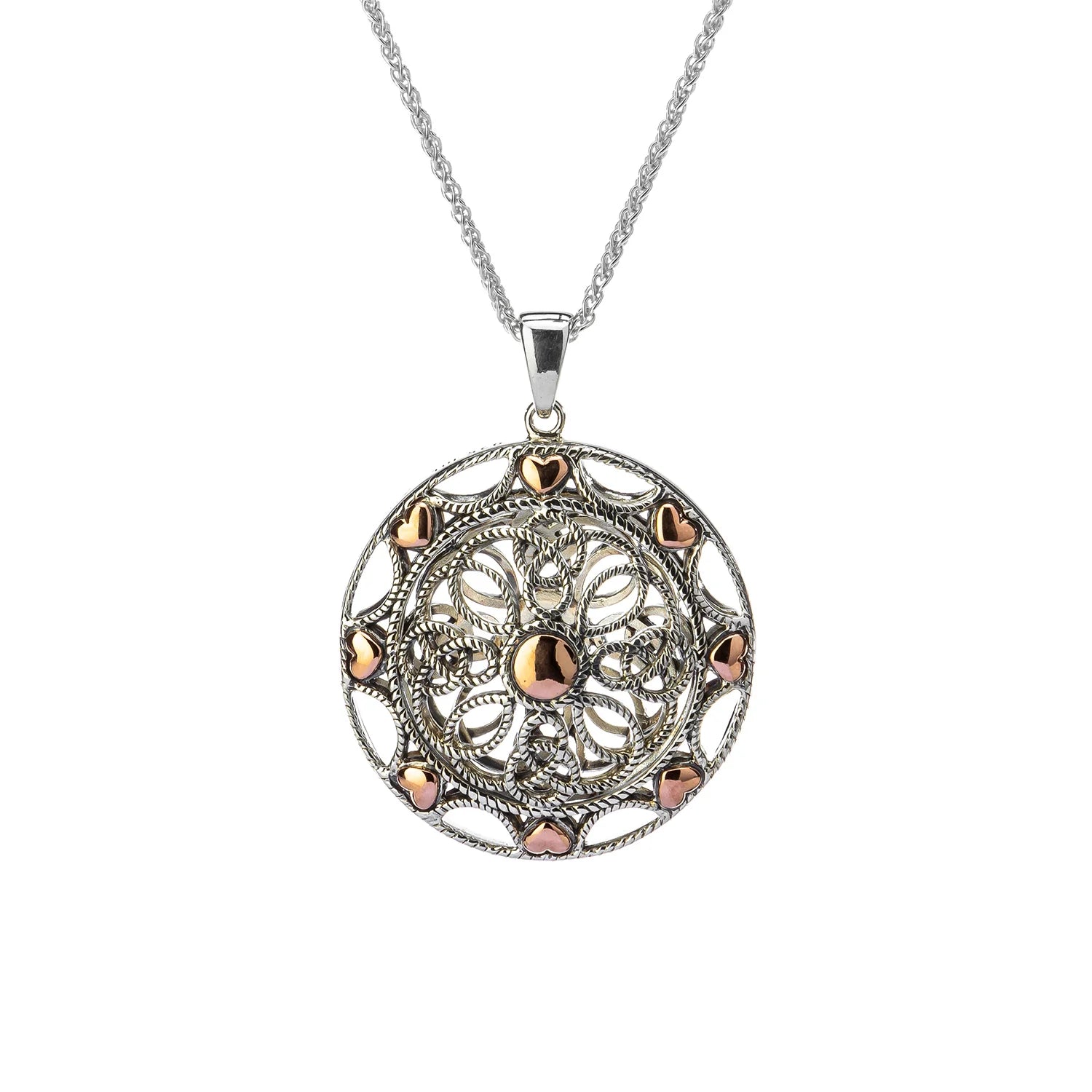 Silver & 10K Rose Gold Ashen Rose Heart Pendant
