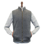 Griffin Dark Grey with Light Grey Diamond Pattern Tweed Body Warmer with Leather Trims